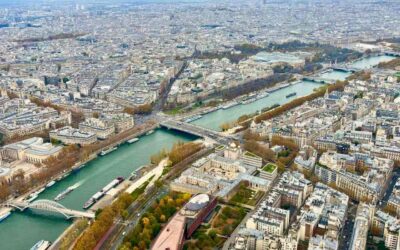 View from Eiffel Tower second floor overlooking Paris skyline