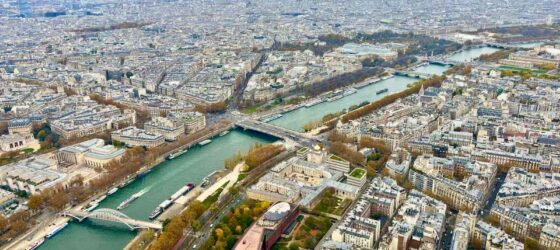 View from Eiffel Tower second floor overlooking Paris skyline
